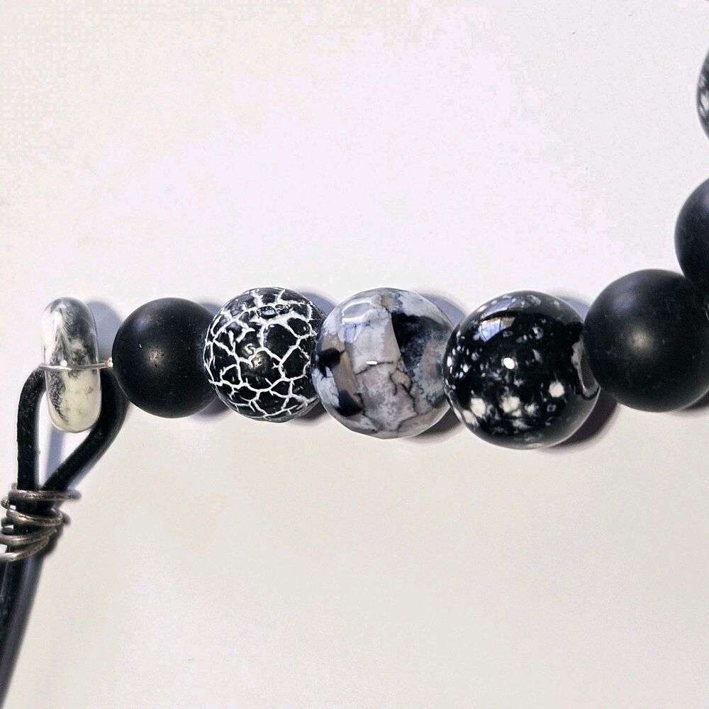 Black And White Themed Semiprecious Beaded Necklace Cord Chain 19-22"
